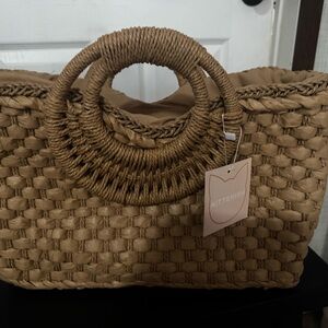 KITTENISH Woven Round-Handle Tote in Tan